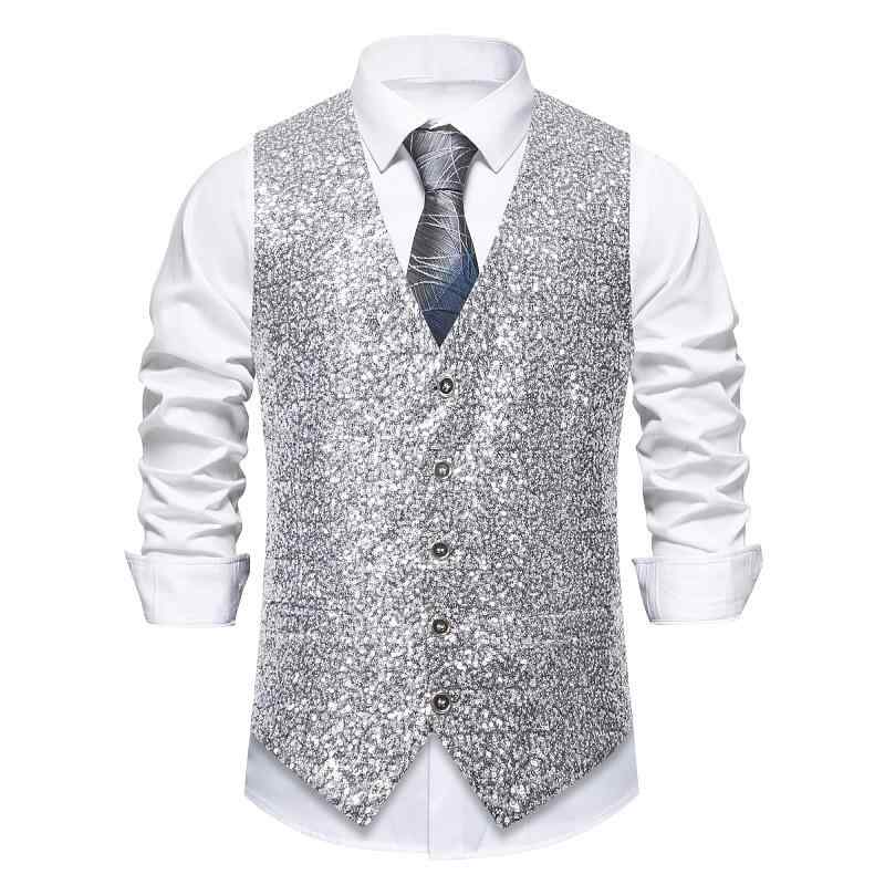 ベスト メンズ 男性用 スパンコール ジレ キラキラ Vネック スリムフィット 舞台 ステージ衣装 ナイトクラブ イベント 司会者 ホスト パフォーマンス ダンス 演出服 ポリエステル ブラック シルバー ゴールド