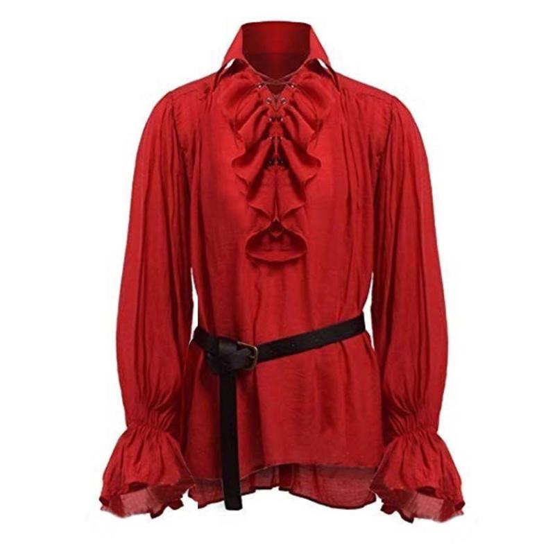 シャツ メンズ 男性用 中世 欧米風 レトロ ヴィンテージ アンティーク 舞台衣装 コスチューム 演劇 ハロウィン コスプレ パーティー 編み上げ レースアップ パフスリーブ ボリューム袖 ポリエステル混紡