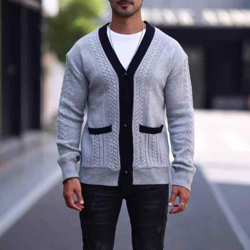 カーディガン メンズ 男性用 ケーブル編み ニット Vネック ルーズシルエット 無地 シンプル カジュアル トップス ゆったり ポリエステ..
