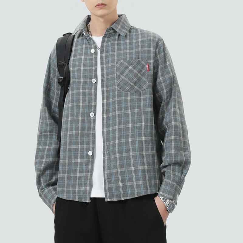 シャツ メンズ 長袖 ゆったり オーバーサイズ 韓国風 トレンド カジュアル チェック柄 羽織り トップス 綿混 ポリエステル素材 普段使い デイリーユース ウォッシャブル ノーアイロン 春秋