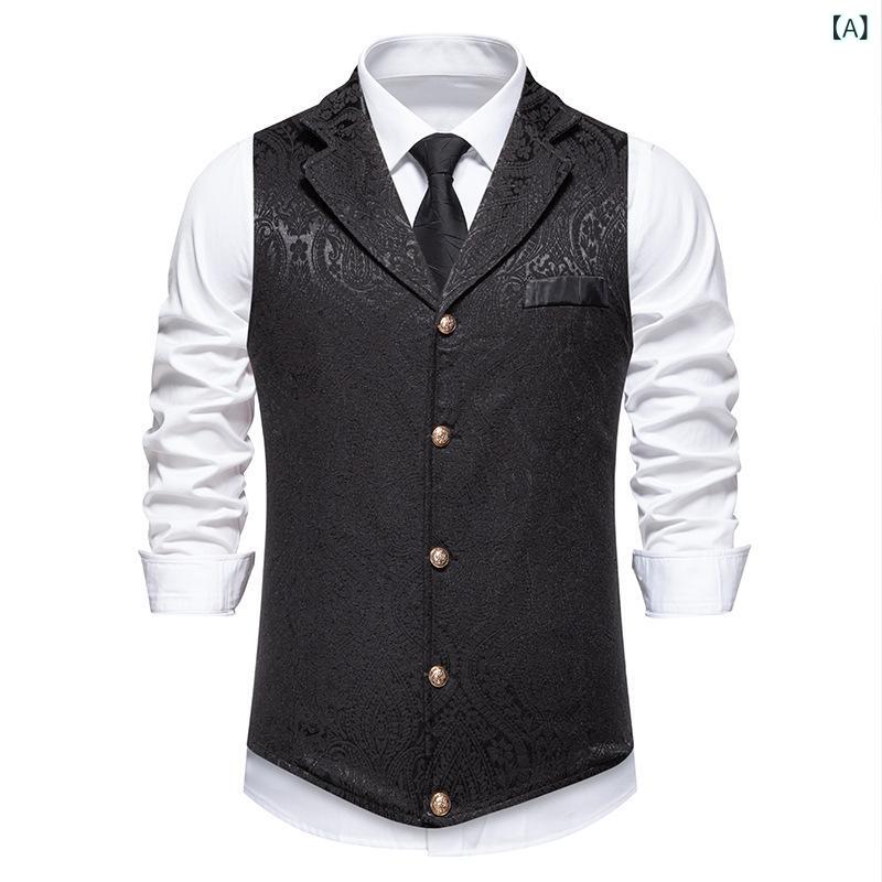 ベスト メンズ ジレ トップス ヨーロッパ中世風 花柄 レトロ ポリエステル 伸縮性 ウォッシャブル カジュアル 春夏 ブラック ワインレッド ブルー