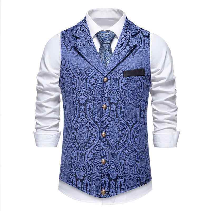 ベスト メンズ 男性用 Vネック ダブルボタン スリムフィット ヨーロッパ中世 レトロ ヴィンテージ 花柄 フラワー コーデュロイ ラビットファー 薄手 軽量 春夏 ブラック ワインレッド ブルー