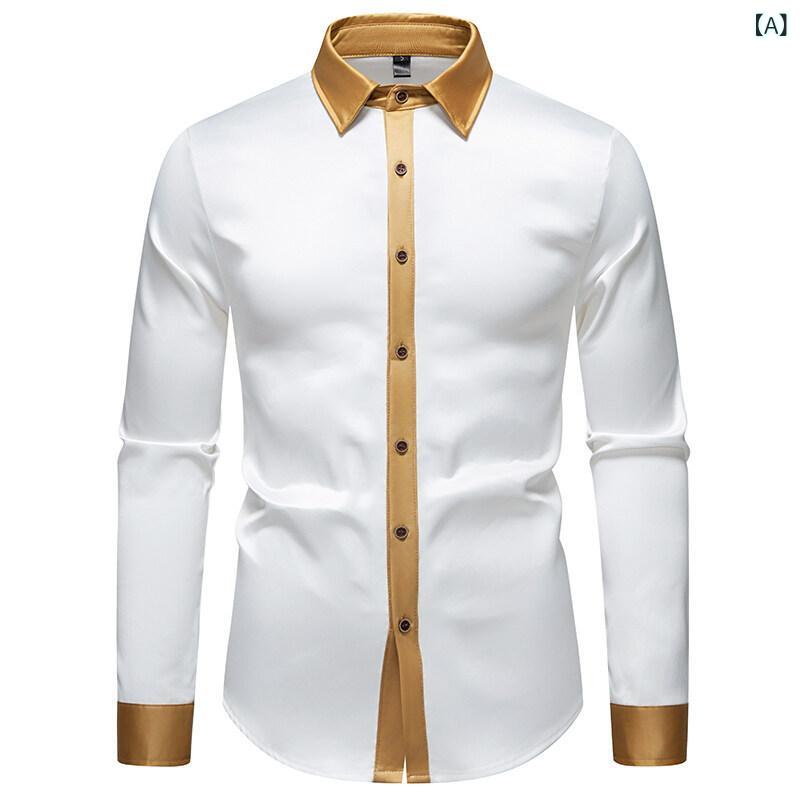 シャツ メンズ 男性用 サテン リネン 麻 なめらか 切り替え 長袖 ゆったり ルーズシルエット ウォッシャブル レトロ カジュアル 春夏 白 黒 ワインレッド ネイビー