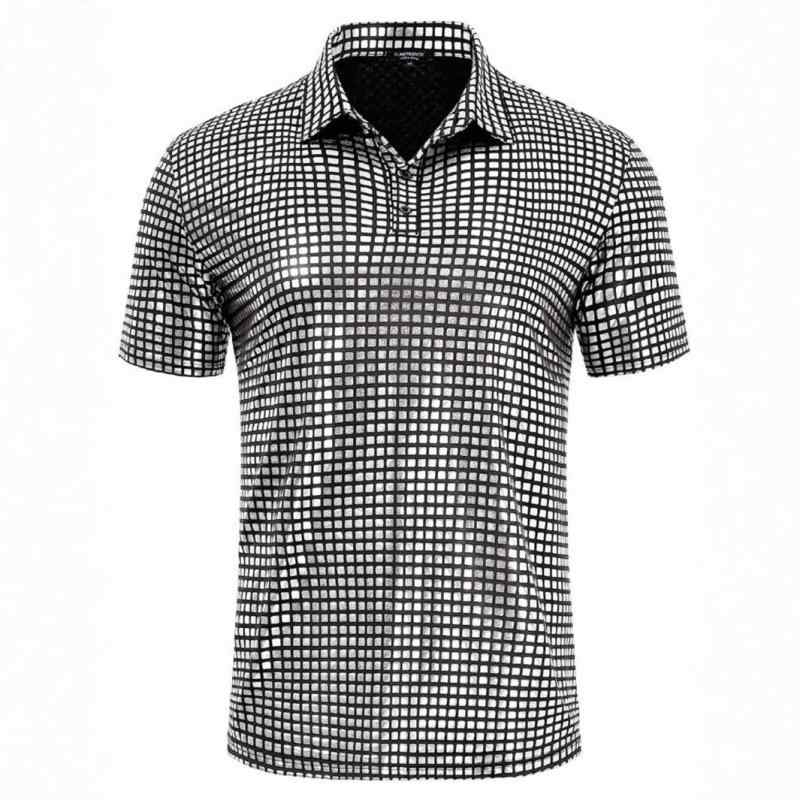 ポロシャツ メンズ 男性用 半袖 スパンコール 光沢感 トップス カジュアル パーティー ステージ衣装 普..