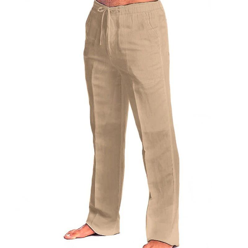 ボトムス 男性用 春夏 綿麻 リラックスパンツ ドローコード ゴムウエスト 無地 涼しい 軽量 吸湿速乾 ビーチ リゾート 普段使い ストレート 長ズボン