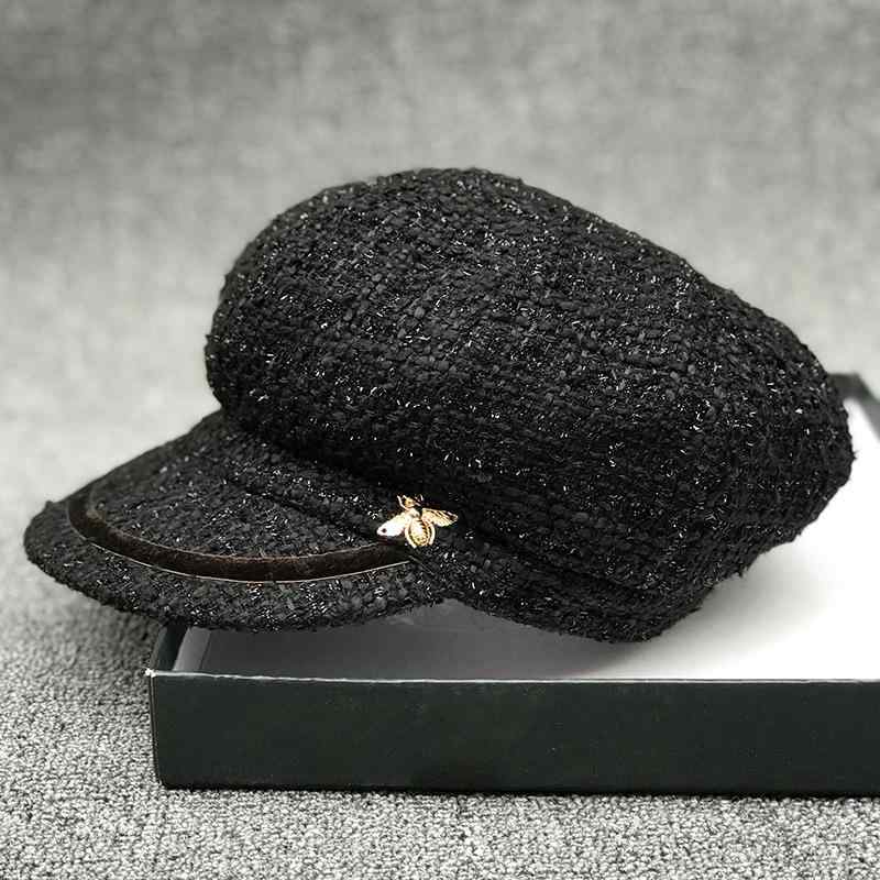 ・カテゴリ: 八角帽・帽頂スタイル: ラウンドトップ・帽檐スタイル: ワイドブリム・カラー: ブラック・サイズ: M（56-58cm）・素材: ツイード