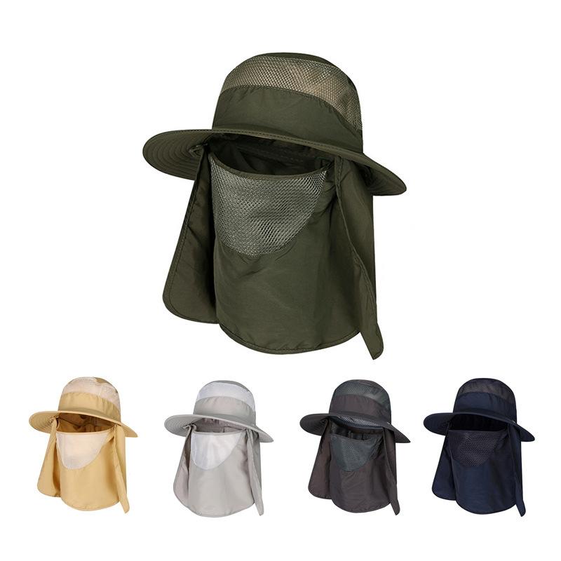 ハット サファリハット 男女兼用 ユニセックス UVカット 日焼け防止 フェイスカバー一体型 つば広 フラットトップ 通気性 速乾 ポリエステル 釣り アウトドア レジャー ガーデニング 作業用 普段使い 多色展開(x2)(4)