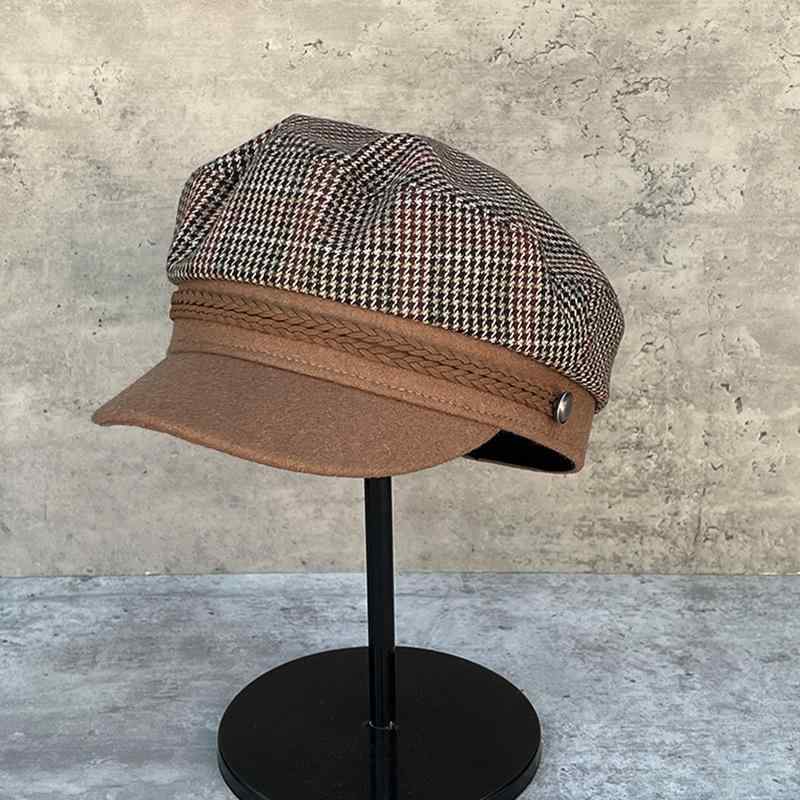 キャスケット レディース 秋冬 千鳥格子 切り替え ウール混 ツイード 八角 ベレー帽 平天 防寒 保温 防風 あったか 高級感 エレガント お出かけ 普段使い 街歩き