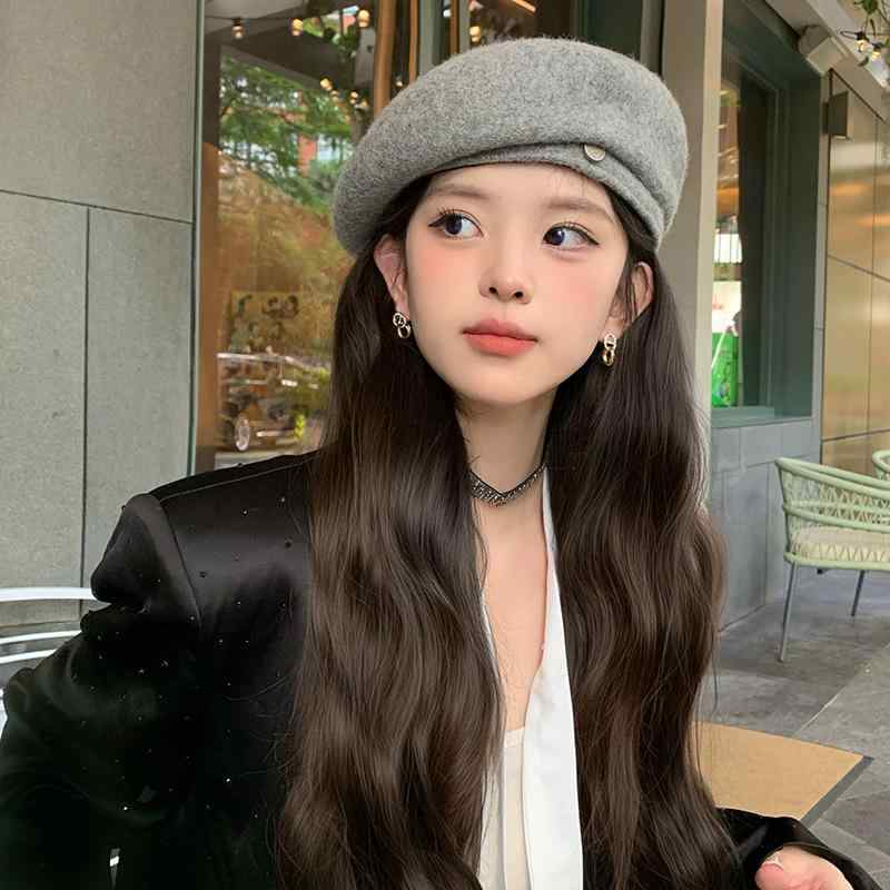 ベレー帽 レディース 女性用 ウール 羊毛 グレー 秋冬 韓国風 おしゃれ トレンド 大きいサイズ ゆったり 小顔効果 暖かい 防寒 普段使い カジュアル