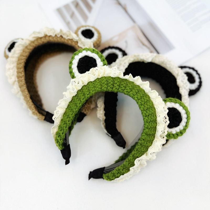 ヘアバンド レディース カエル ビッグアイ キャラクター かわいい キュート 毛糸 ニット 洗顔用 滑り止め ズレ防止 カチューシャ 髪留め 髪飾り 韓国風 ヘアアクセサリー