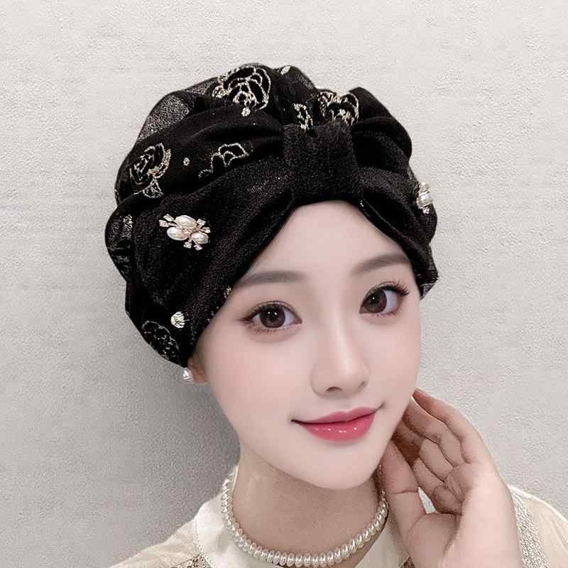 ターバン レディース リボンデザイン パール飾り インド風 薄手 綿素材 おしゃれ ファッション 上品 普..