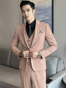 スーツ メンズ 男性用 防シワ 高級感 紳士的 エレガント スリーピース セットアップ スリムフィット 細身 ビジネス カジュアル フォーマル セレモニー 結婚式 パーティー ピンク シングルボタン ピークドラペル オールシーズン