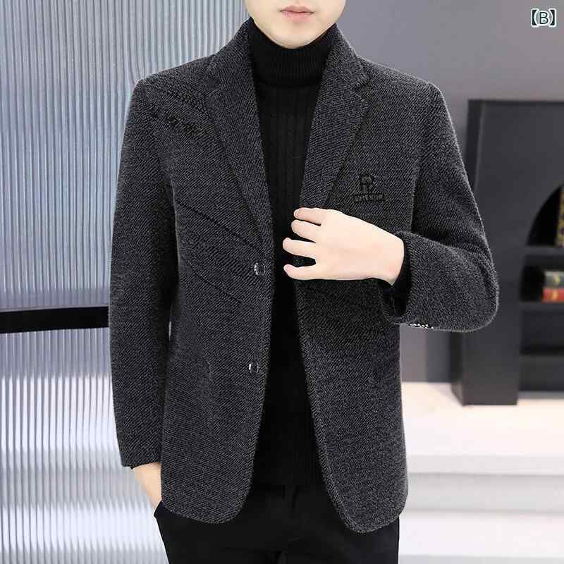 ジャケット メンズ 秋冬 中綿入り 厚手 テーラードカラー ビジネス カジュアル 通勤 ミドル世代 中高年向け 防寒 保温 ウォッシャブル ゆったりシルエット ポリエステル混紡 ブラック グレー ブラウン