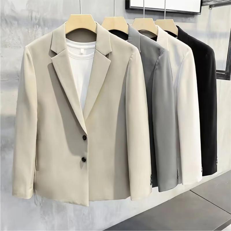テーラードジャケット ユニセックス シングルブレスト 1つボタン 綿混 ポリエステル素材 ゆったり ルーズフィット シルエット ノッチドラペル センターベント カジュアル シンプル スタイリッシュ トレンド