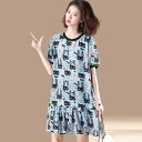 ワンピース レディース 春夏 クルーネック 半袖 ゆったり エレガント 上品 レトロ 花柄 総柄 プリント プリーツ ミモレ丈 Aライン ティアード 切り替え 通勤 オフィス 普段使い ポリエステル