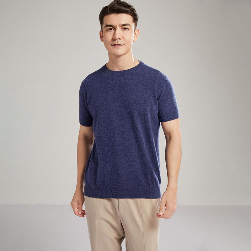 セーター メンズ クルーネック 丸首 半袖 5分袖 カシミヤ 薄手 プルオーバー ニット インナー 男性用 トップス カジュアル ビジネス 普段使い ライトウェイト 上質 肌触り 高級感