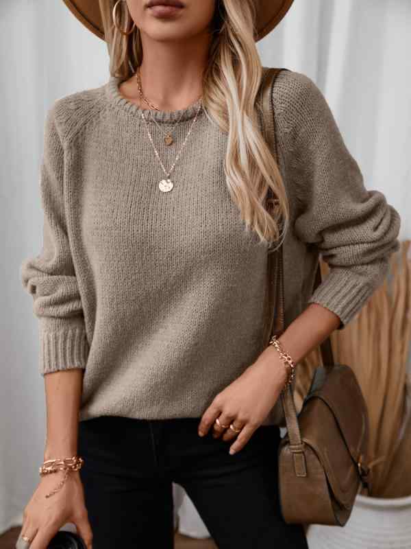 ニット レディース ポリエステル プルオーバー セーター ロールヘム クルーネック 無地 ゆったり ルー..