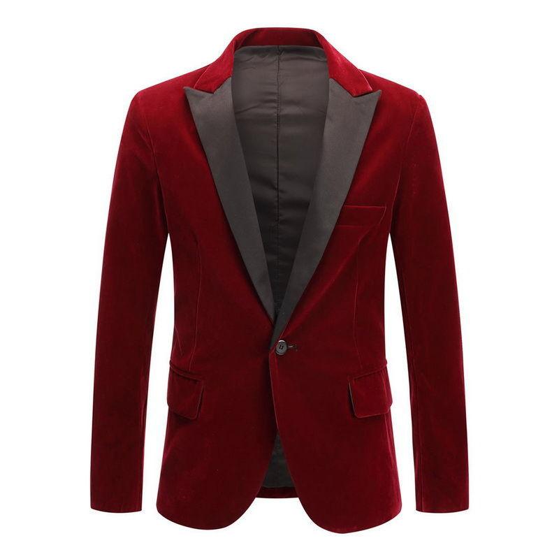 ジャケット メンズ 男性用 秋冬 ベルベット ベロア ワインレッド バーガンディ 赤系 テーラードジャケット スリムフィット 細身 おしゃれ スタイリッシュ カジュアル 私服 結婚式 新郎用 舞台衣装 発表会 フォーマル