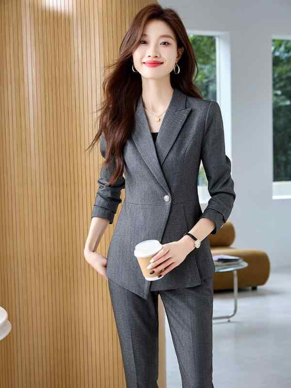 スーツ セットアップ レディース 女性用 ビジネス オフィス 通勤 フォーマル グレー 高級感 エレガント..