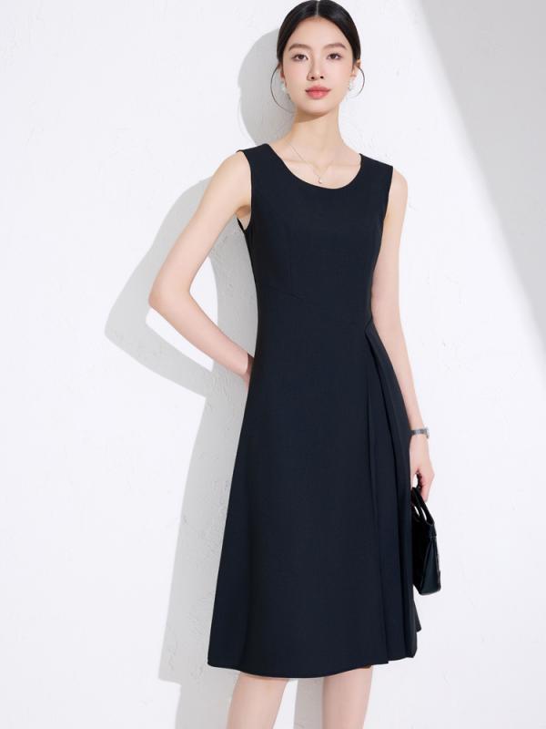 ワンピース レディース ノースリーブ ミモレ丈 ロング丈 フレアスカート Aライン 春夏 細見え スタイルアップ効果 エレガント 上品 きれいめ おしゃれ 高見え オフィス 通勤 普段使い デイリー 着回し ポリエステル 伸縮性