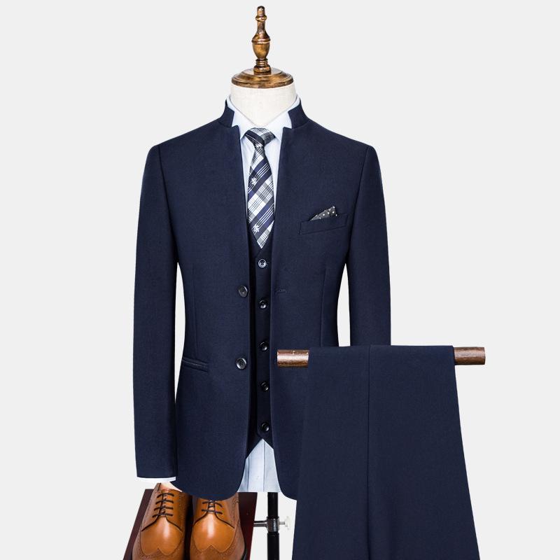 スーツ メンズ 立ち襟 スタンドカラー スリムフィット スリーピース 3点セット ビジネス カジュアル フォーマル 礼服 中華風 通年 オールシーズン