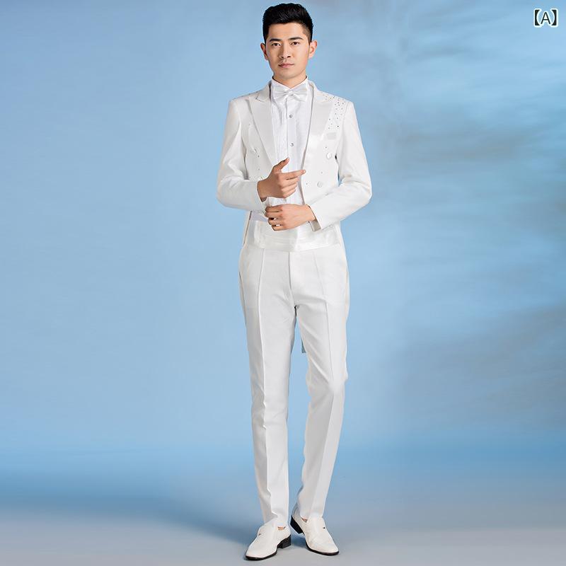 燕尾服 メンズ スリムフィット オールシーズン 新郎 結婚式 礼服 舞台 演出 美声合唱 司会 フォーマル フォトスタジオ ポリエステル 竹繊維 白 黒