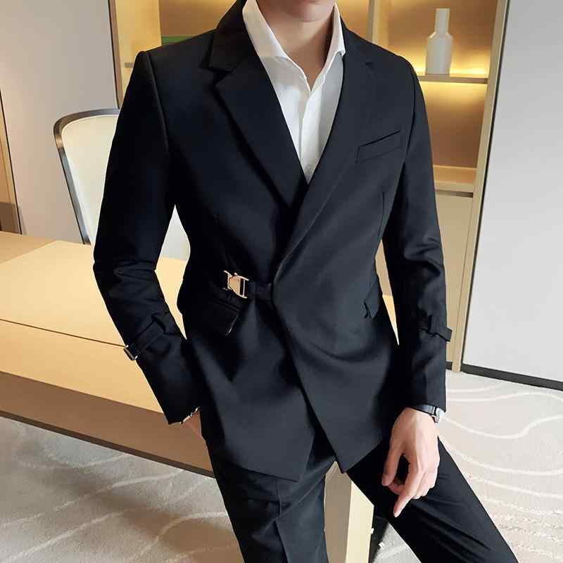 セットアップ メンズ メタルバックル テーラードジャケット スラックス スリムフィット 定番 ビジネス ..