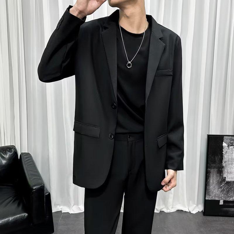 セットアップ メンズ カジュアル テーラードジャケット コーデュロイ 麻 長袖Tシャツ 落ち感 スリムフィット スタイリッシュ 韓国風 トレンド 高級感 2ボタン 黒 ブルー グレー カーキ