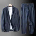 スーツ メンズ 男性用 綿麻 リネン混 再生繊維 テーラードジャケット スラックス 上下セット 秋冬 薄手 ゆったり ルーズフィット カジュアル ビジネス