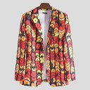 カジュアルジャケット メンズ 男性用 秋冬 綿麻 コットンリネン ゆったり ルーズフィット 民族風 エスニック柄 プリント マルチカラー シングルボタン 韓国風 アウター