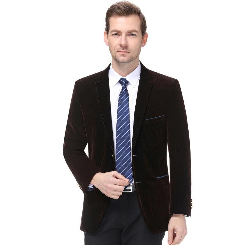 シングル テーラードジャケット メンズ 男性用 ミドルエイジ 父親 秋冬 羊毛 ウール コーデュロイ カジュアル ビジネスカジュアル アウター 上着 コーヒー色