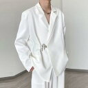 テーラードジャケット メンズ 男性用 デザイン性 個性的 高級感 シングルボタン Vネック ゆったり オーバーサイズ カジュアル クール ワイルド ポリエステル 形態安定 多機能ポケット ホワイト ブラック スリーシーズン