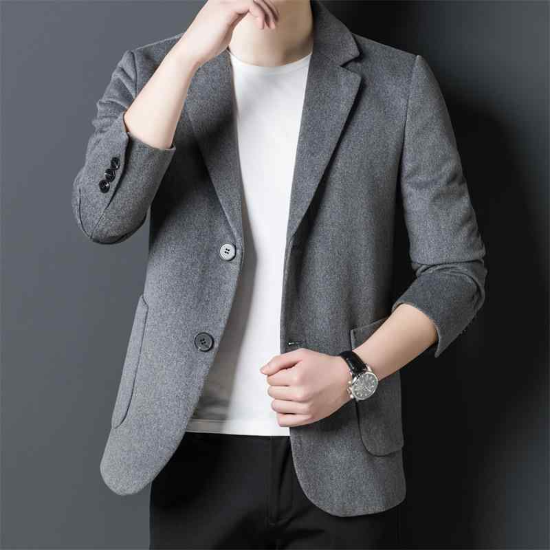 テーラードジャケット メンズ ウール 秋冬 韓国ファッション スリムフィット 2つボタン シングルブレスト 無地 長袖 テーラードカラー カジュアル ビジネス アウター 上品 定番