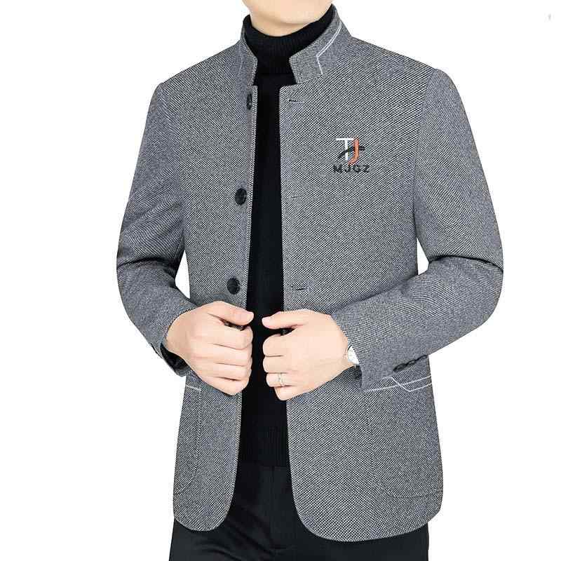 テーラードジャケット メンズ 男性用 スリムフィット カジュアル ビジネス 通勤 オフィス ウール調メルトン ポリエステル イージーケア ウォッシャブル シワになりにくい チェック柄 シングルブレスト 2ボタン 春秋