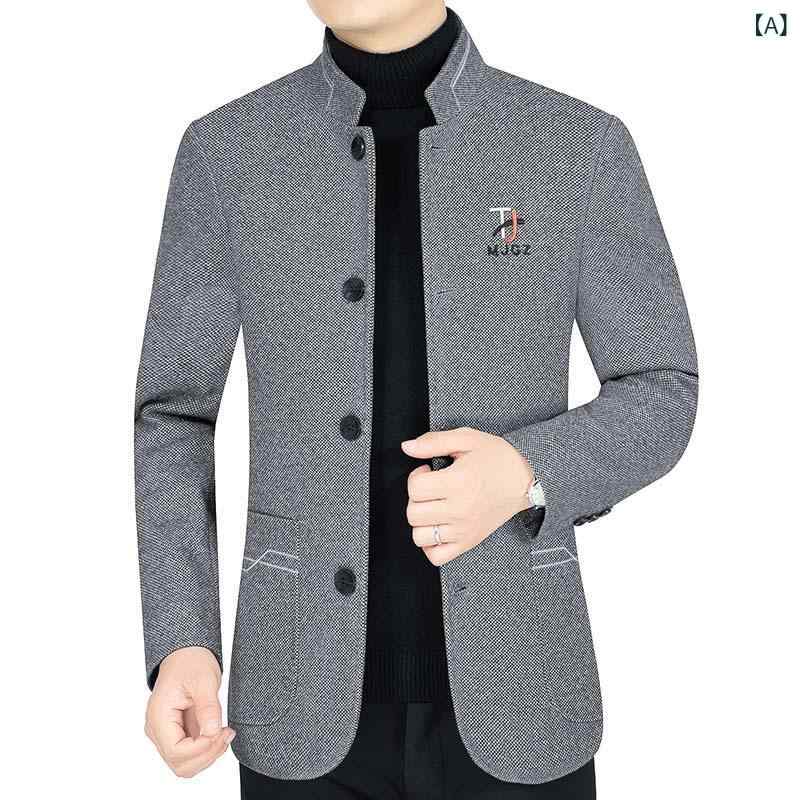 テーラードジャケット メンズ 男性用 スリムフィット カジュアル ビジネス 通勤 オフィス ウール調メルトン ポリエステル イージーケア ウォッシャブル シワになりにくい チェック柄 シングルブレスト 2ボタン 春秋