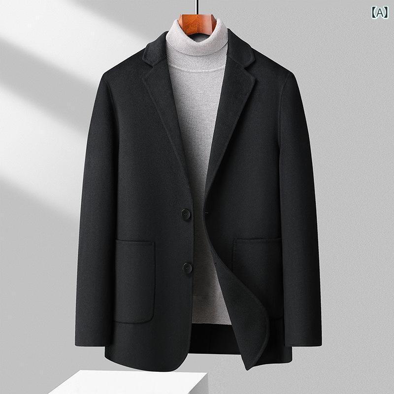 コート メンズ 大きいサイズ ゆったり 秋冬 ウール テーラードジャケット 2つボタン ミドル丈 無地 イージーケア ブラック ビジネス カジュアル 通勤