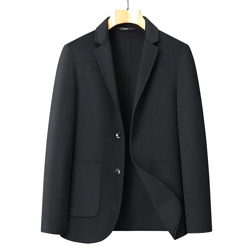ジャケット メンズ 大きいサイズ ビジネス カジュアル テーラードジャケット ダブルフェイス ウール混 秋冬 ゆったり ルーズフィット ブラック