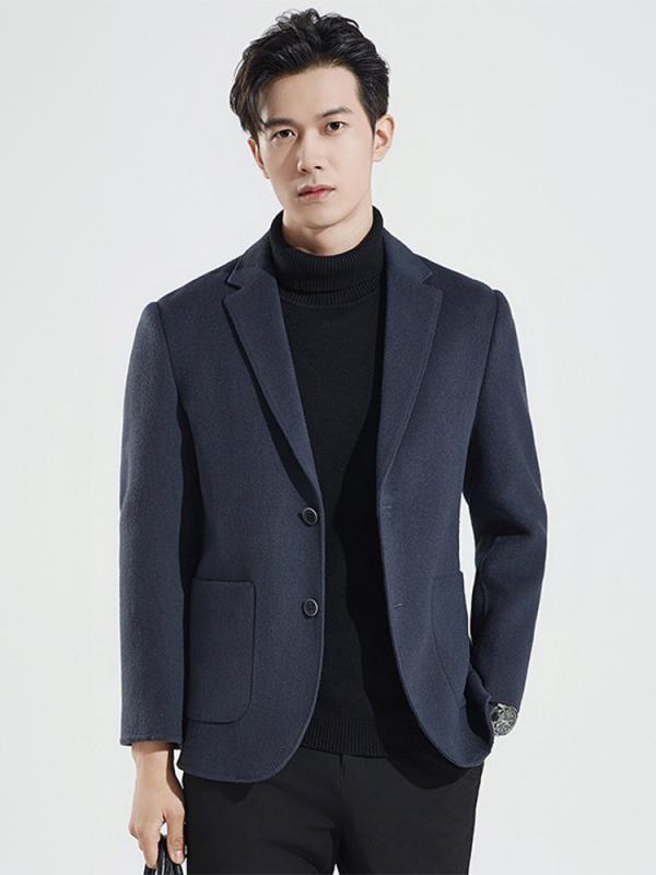 テーラードジャケット メンズ ダブルフェイス メルトン 100%羊毛 ショート丈 秋冬 ビジネス カジュアル 通勤 オフィス スリムフィット シングルブレスト テーラードカラー ノーアイロン