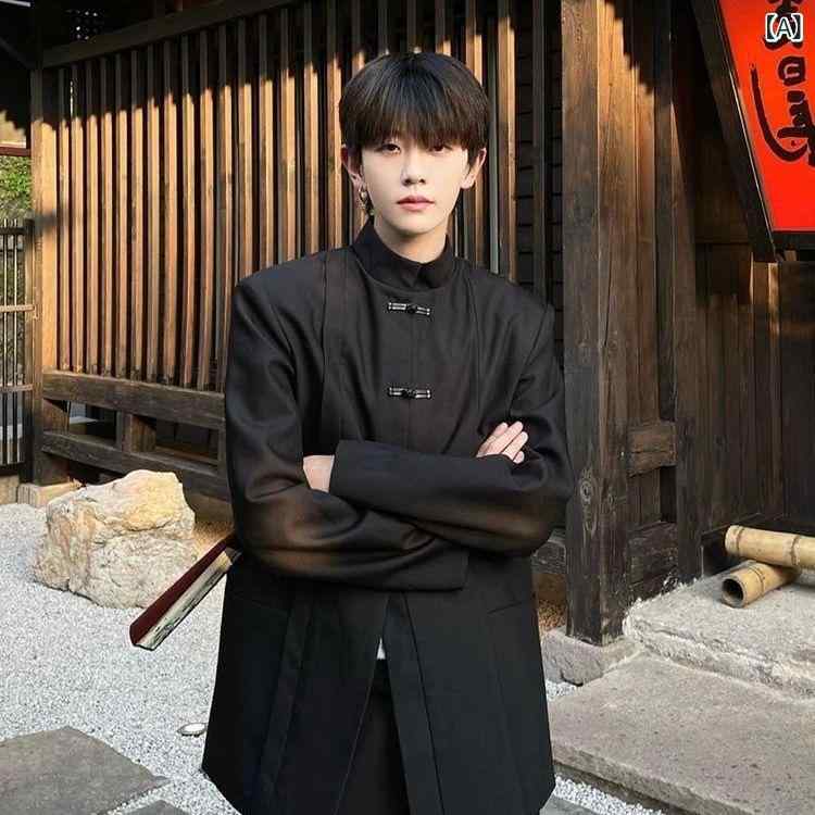 ジャケット メンズ チャイナ風 中山服 スタンドカラー 高級感 クール 黒 ブラック 秋冬アウター カジュアル ビジネス 通勤 普段使い 着回し抜群 ゆったり 男性用 ブルゾン