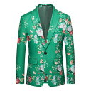 テーラードジャケット メンズ 男性用 秋冬 グリーン ボタニカル柄 植物柄 カジュアル ビジカジ ビジネスシーン 普段使い オフィス 通勤 スリムフィット ウォッシャブル 洗濯可能 ノーアイロン アウター