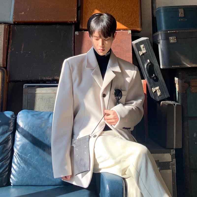 ジャケット メンズ 男性用 秋冬 厚手 ダブルフェイスメルトン ウール調 ショート丈 韓国風 ブリティッシュスタイル カジュアルブレザー..