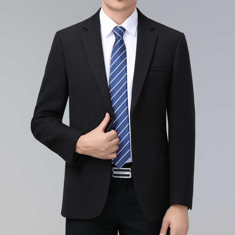 ジャケット 男性用 父親世代 秋冬 ウール 防シワ イージーケア 通気性 ビジネス フォーマル カジュアル 高級感 アウター 通勤 普段使い ストレートシルエット ブラック