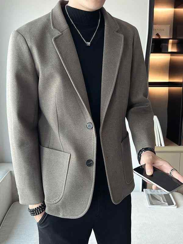 テーラードジャケット メンズ 男性用 ブラウン ウール混 メルトン 秋冬 ビジネス オフィス ライトビジネス スリムフィット きれいめ 大人 カジュアル 無地 長袖 シワになりにくい リラックス感