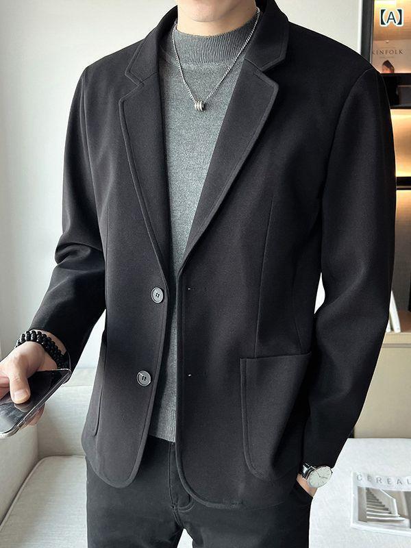 テーラードジャケット メンズ 男性用 ブラウン ウール混 メルトン 秋冬 ビジネス オフィス ライトビジネス スリムフィット きれいめ 大人 カジュアル 無地 長袖 シワになりにくい リラックス感