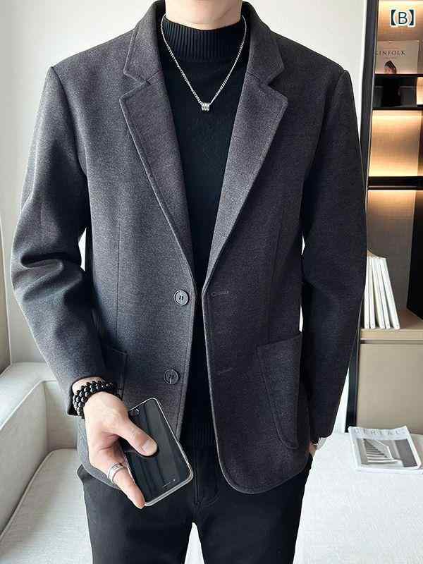 テーラードジャケット メンズ 男性用 ブラウン ウール混 メルトン 秋冬 ビジネス オフィス ライトビジネス スリムフィット きれいめ 大人 カジュアル 無地 長袖 シワになりにくい リラックス感