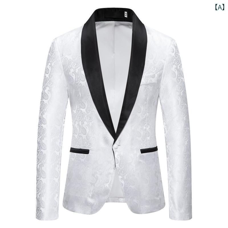 ジャケット メンズ 秋冬 ジャカード柄 おしゃれ デザイン ビジネス フォーマル カジュアル 普段使い 通勤用 オフィス 上品 高級感 テーラードジャケット 綿混 長袖 アウター ブラック ホワイト レッド ブルー