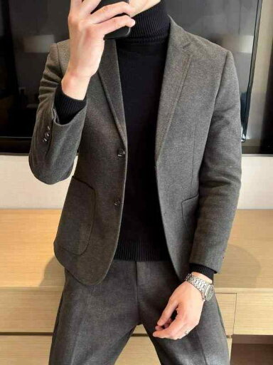 テーラードジャケット メンズ 男性用 秋冬 メルトン 厚手 高級感 大人カジュアル スリムフィット シングルブレスト ビジネス 通勤 普段使い 韓国風 防寒 アウター コート 黒 グレー 茶色 ポリエステル素材 テーラードジャケット メンズ 男性用 秋冬 メルトン 厚手 高級感 大人カジュアル スリムフィット シングルブレスト ビジネス 通勤 普段使い 韓国風 防寒 アウター コート 黒 グレー 茶色 ポリエステル素材