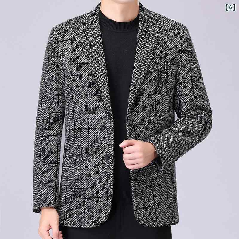 ジャケット メンズ 男性用 ミドルエイジ 裏起毛 厚手 スリムフィット ポリエステル混紡 ビジネス カジュアル 通勤 オフィス パパ向け ウォッシャブル 保温 防寒 秋冬 アウター