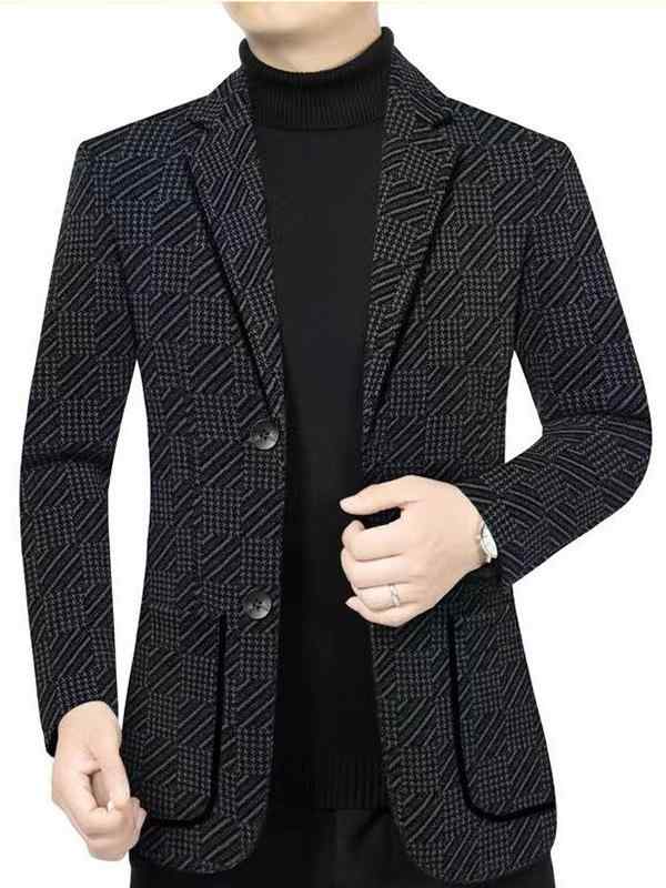 テーラードジャケット メンズ 男性用 ミドルエイジ 裏起毛 厚手 スリムフィット ビジネス カジュアル ポリエステル混紡 洗濯機洗い対応 秋冬 グレー ネイビー