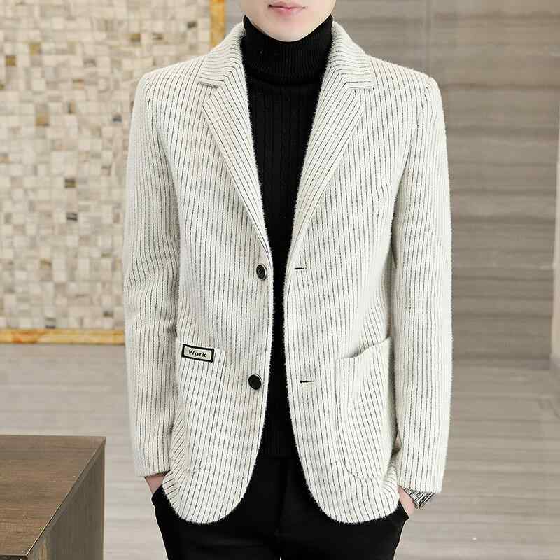 ジャケット メンズ 高級感 ファッション メルトン調 テーラードジャケット スリムフィット ブリティッシュ ストライプ柄 1つボタン カジュアル ビジネス オフィス 通勤 ブラック ホワイト カーキ